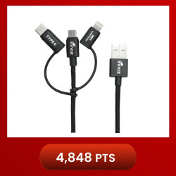 Innoz® InnoLink 3-in-1 Nylon Cable - Black (2m) - MFI Certified InnoLink Charging/Transfer Cable - Type-C, Micro USB, Lightning - Nylon Braided, Aluminium Shell