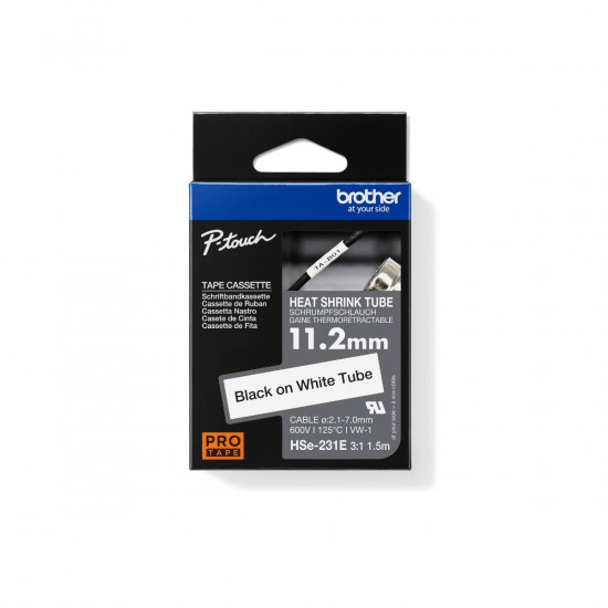 Brother HSe-231 Genuine Heat Shrink Tube, 11.7mm Black on White Brother HSe-231 Genuine Heat Shrink Tube, 11.7mm Black on White
