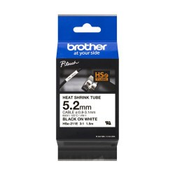 Brother HSe-211 Genuine Heat Shrink Tube, 5.2mm Black on White