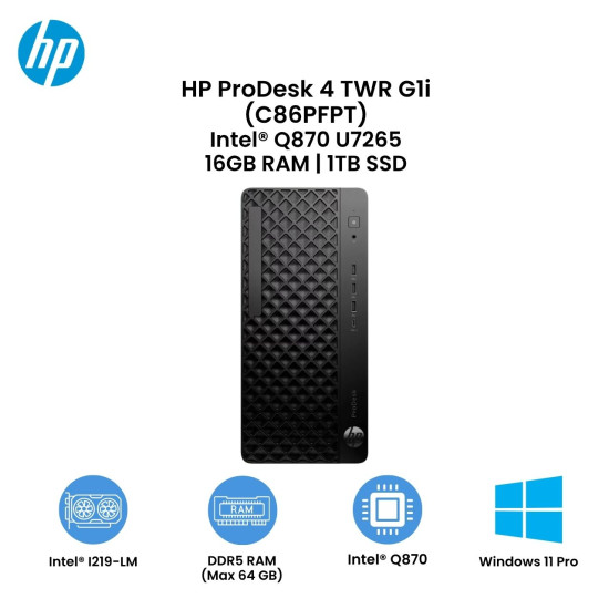 HP ProDesk 4 TWR G1i (U7265 16GB 1TB Win11Pro 3/3/3) C86PFPT