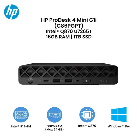 HP ProDesk 4 Mini G1i (U7265T 16GB 1TB Win11Pro 3/3/3) C86PGPT