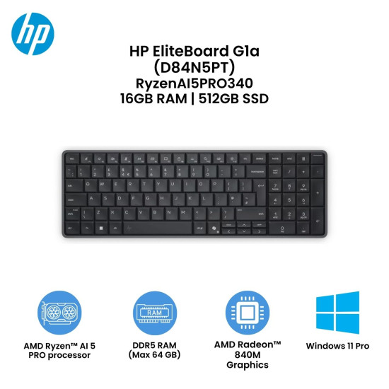HP EliteBoard G1a (RyzenAI5PRO340 16GB 512GB Win11Pro 3/3/3) D84N5PT